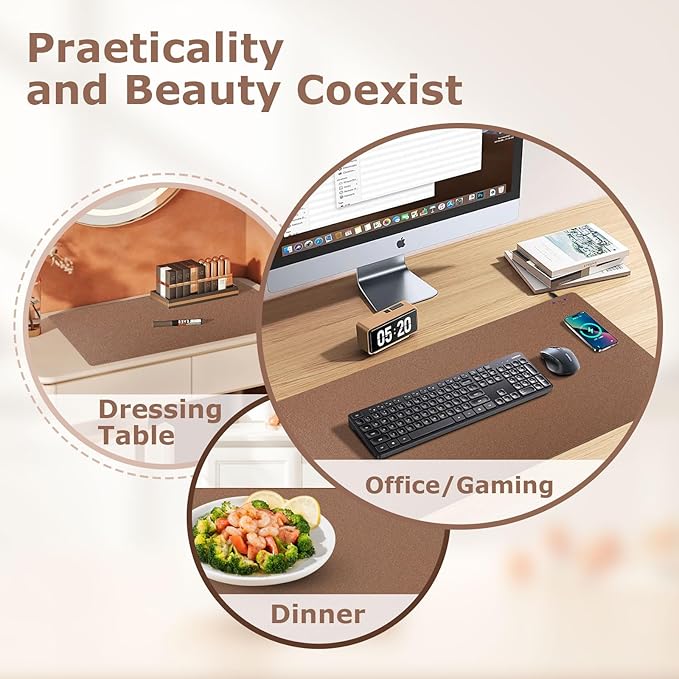 Wireless Charging Mouse Pad Firelison 2 in 1 Leather Multifunctional Office Desk Pad with Non-Slip Rubber Base, Waterproof Desk pad for Computers/Office/Work/Home/Decor( 36" x 17"Buff - R)