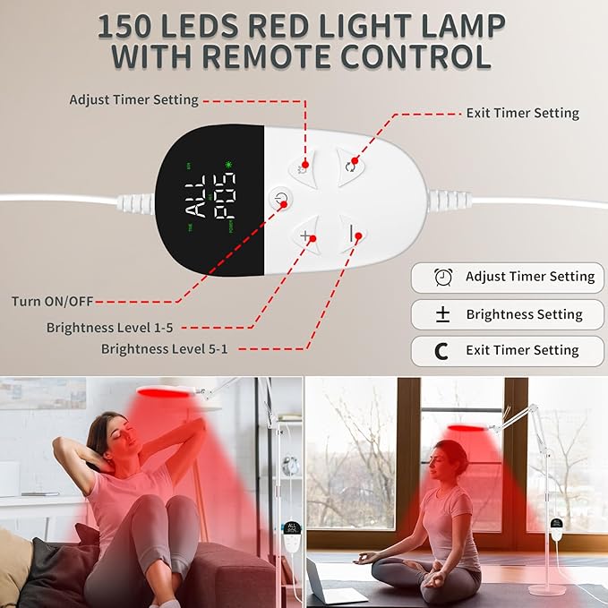 Red Light Lamp for Body, 660&850&940 Infrared Light with Timer, 150LEDS Infrared Red Light Lamp for Home/Office Use
