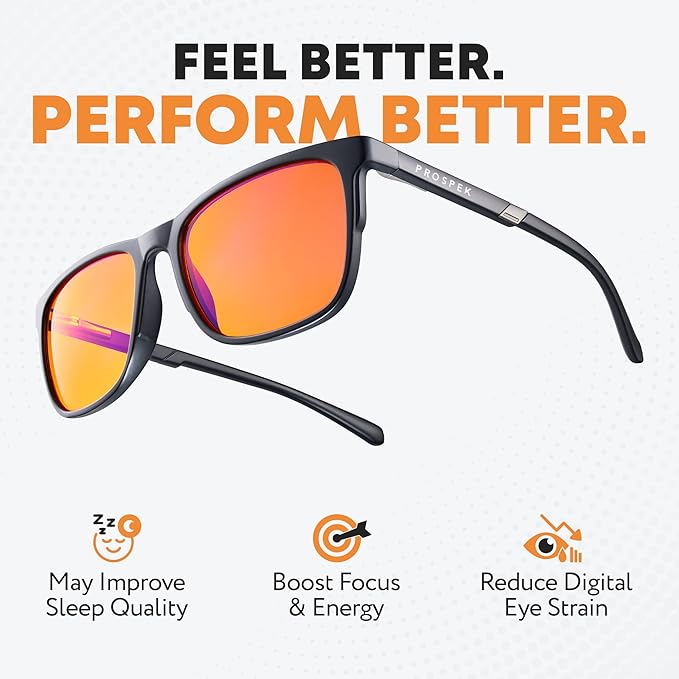 Prospek Blue Light Blocking Glasses SOLARIS – Orange Lenses Filter 99.9% Blue Light, May Improve Sleep, Focus & Eye Protection