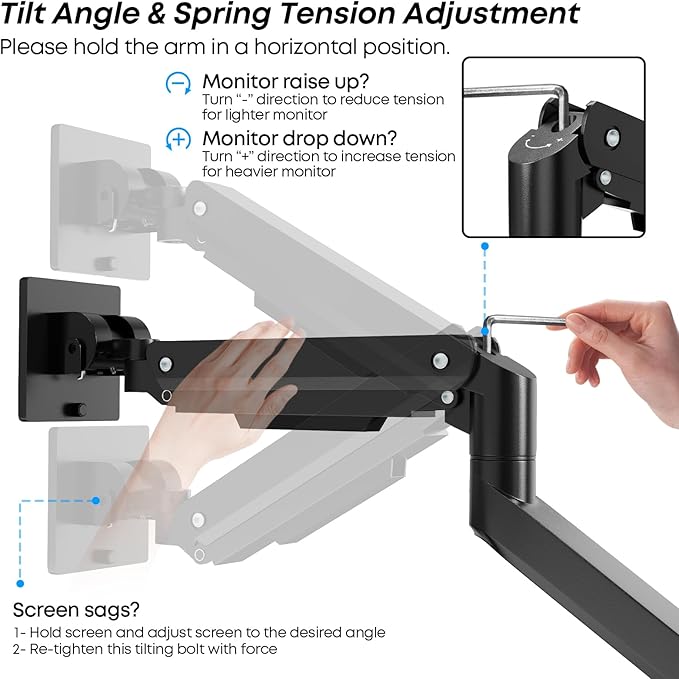 Premium Heavy Duty Monitor Arm for 17 to 49 inch Screens up to 44lbs, Fully Adjustable Ultrawide Single Clamp-on Desk Mount Stand, VESA 75x75/100x100mm (Black)