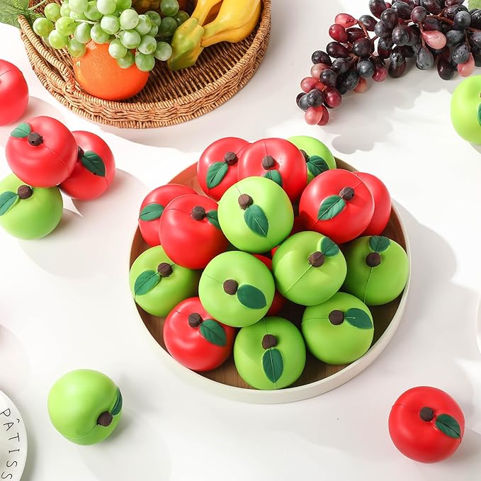 Chalyna 30 Pieces Fruit Stress Ball Toys Red and Green Fruit Stress Relief Squeeze Balls Squeeze Finger Toys for Adults Finger Exercise Carnival Reward Gifts Party Favor Supplies(2.8 Inch)