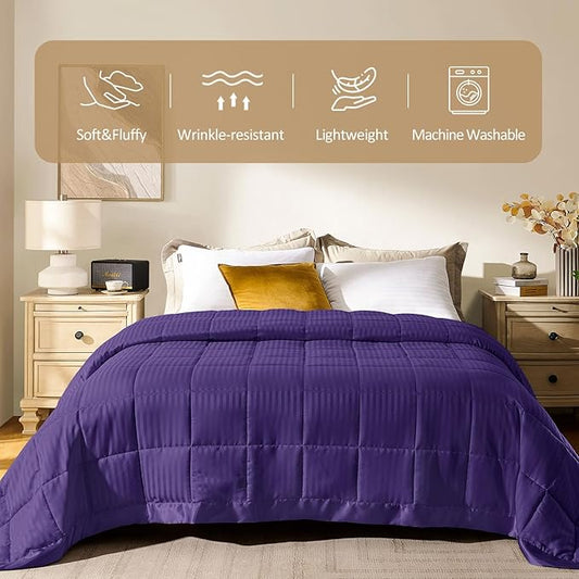 downluxe King Size Blanket with Satin Trim, Lightweight Down Alternative King Blanket for All Season, Machine Washable (Purple, 108 x 90 Inch)