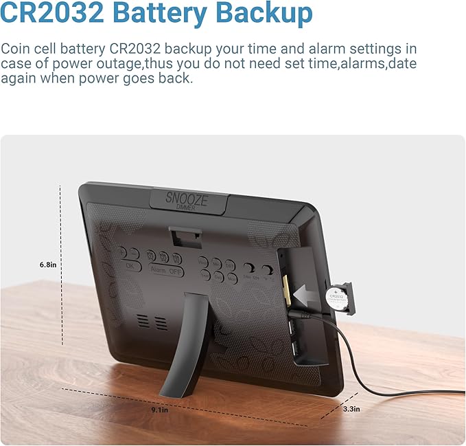 11.5โ Digital Wall Clock with Date,Time,Week,Indoor Temperature,3 Alarms,5 Dimmer,2 USB Chargers,Battery Backup,Snooze,12/24H for Elderly,Parents,Impaired Vision,Dementia,Memory Loss,Office,Bedroom