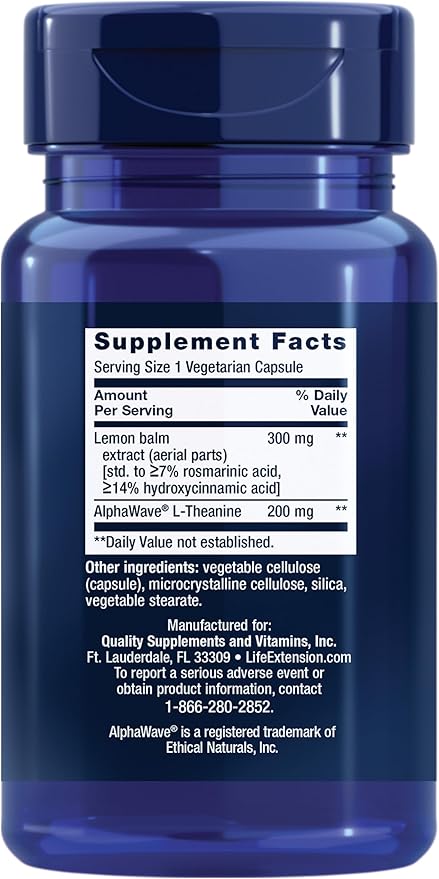 Life Extension Enhanced Stress Relief, Lemon Balm Extract, L-theanine, decompress with This Supplement for Stress, Gluten-Free, Non-GMO, Vegetarian, 30 Capsules