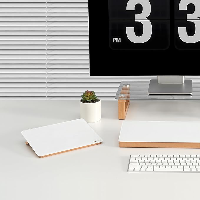 YEOUX Glass Desk Whiteboard with Reversible Wood Stand, Desktop Small White Board, Reusable Mini Dry Erase Board 6.7"x9.5" for Office, Home, School, Marker&Eraser Included