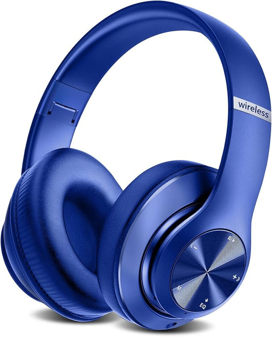 9S Wireless Over-Ear Bluetooth Headphones, 60 Hours Playtime, Hi-Fi Stereo, 6 EQ Modes, Built-in Microphone, Foldable Design, Blue