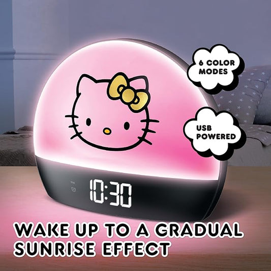Hello Kitty Sunrise Alarm Clock - Multicolor Lights, USB Charging, LED Display, and Snooze Function