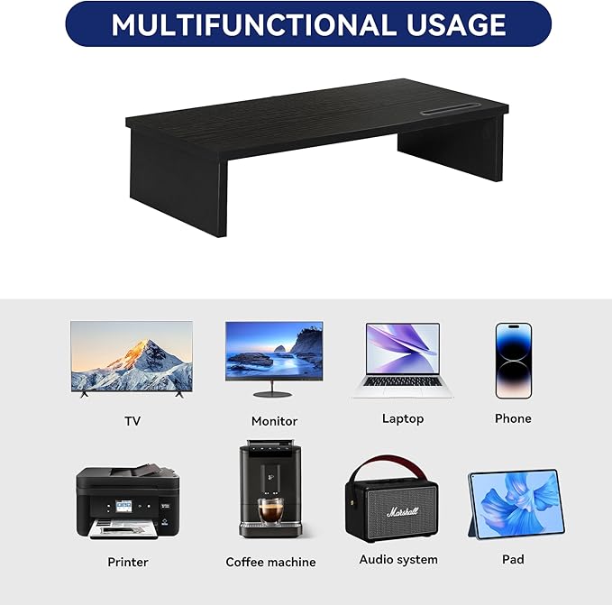 21" Monitor Stand Riser with Phone Holder, Monitor Stand for Desk, Computer Monitor Stand, Desk Shelf for Top of Desk, Desktop Organizer for Laptop, Printer, TV