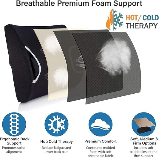FSA/HSA Eligible, Vaunn Medical Lumbar Support Pillow with Firm Insert & Heated/Cooling Gel Pad