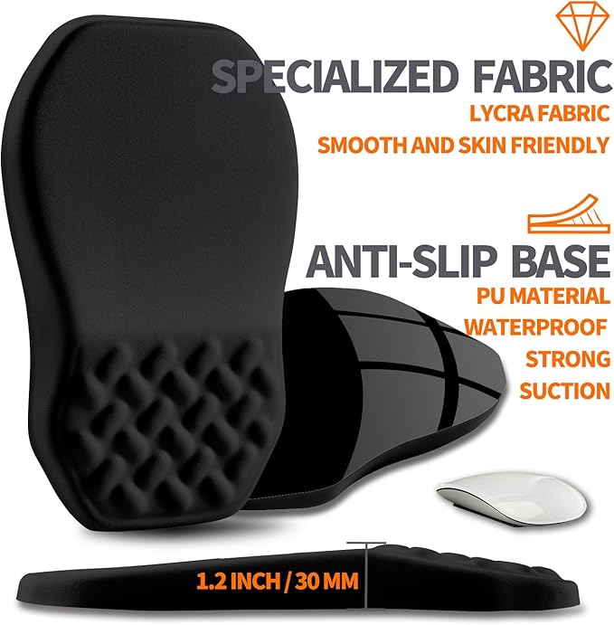 Ergonomic Slope Mouse Pad Wrist Support, Wrist Rest Mousepad for Carpal Tunnel Pain Relief with Massage Bulge and Slow Rebound Memory Foam (12x8 inch, Black)