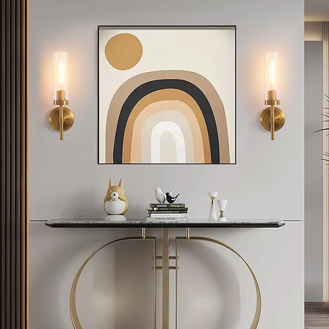 Wall Sconces Set of Two,Brass Gold Bathroom Sconces Wall Lighting with Clear Glass, Modern Sconces Wall Decor Set of 2 Wall Light fixtures for Bathroom Mirror Living Room Hallway Bedroom Wall Lamp