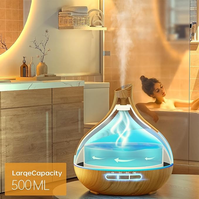 500ML Essential Oil Diffuser: Aroma Diffuser with Remote Control for Hotel Spa Yoga Room - Humidifiers for Bedroom with 14 Colors LED Night Light for Kids/Women Home Relaxation