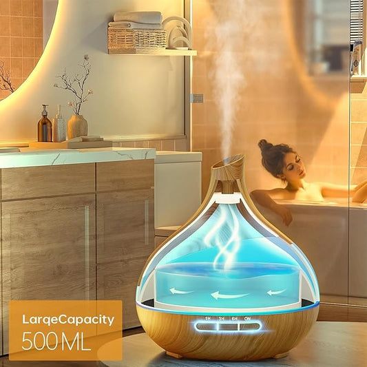 500ML Essential Oil Diffuser: Aroma Diffuser with Remote Control for Hotel Spa Yoga Room - Humidifiers for Bedroom with 14 Colors LED Night Light for Kids/Women Home Relaxation