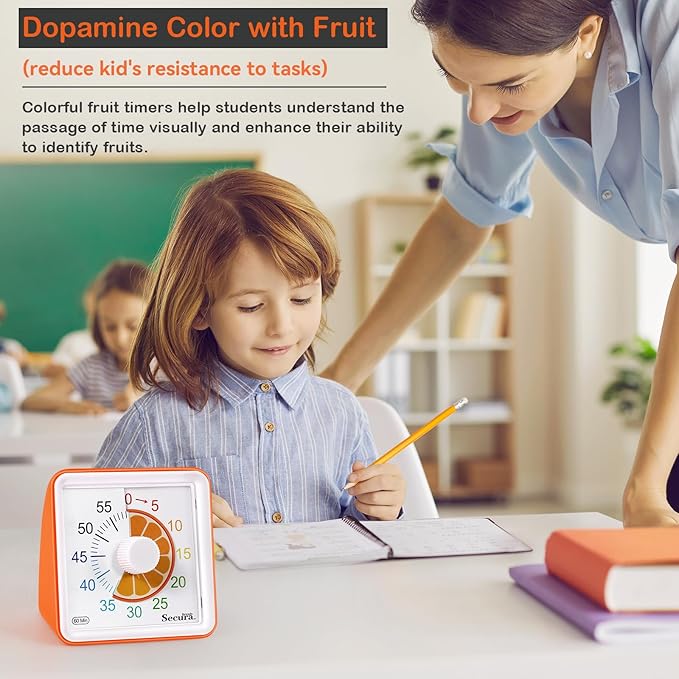 Secura 60-Minute Visual Countdown Timer for Kids & Adults, Classroom Time Management Tool (Orange)