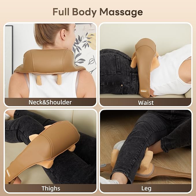 Neck Massager for Pain Relief Deep Tissue with Heat -Cordless Shiatsu 6D Kneading Massage for Neck,Shoulder,Gifts for Mom/Dad(PU-Yellow Brown)