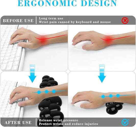 Gel Cloud Keyboard and Mouse Wrist Rest, Cute Wrist Support and Arm Support Keyboard Rest for Keyboard and Mouse Typing Pain Relief,Suitable for Office/Computer/Laptop/Gaming (Transparent Black)