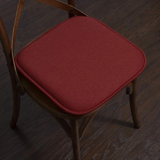 Sweet Home Collection Chair Cushion Memory Foam Pads Honeycomb Pattern Slip Non Skid Rubber Back Rounded Square 16" x 16" Seat Cover, 2 Pack, Charlotte Wine