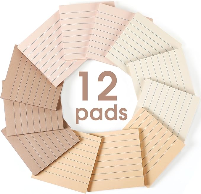 12 Pack Boho Color Lined Sticky Notes 3x3 Inch Post Ruled Stickies Super Self Stick Power Memo Pads Multi Colors Notes Pads Vintage Aesthetic School Office Supplies Accessories