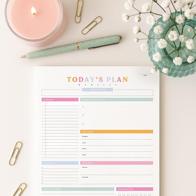 ThreeKin To-Do List Planner – Daily Tear-Off Notepad (50 Sheets, 8.5” x 11”) for Maximum Productivity – Colorful Layout for Work, School & Home – USA Women-Owned Brand