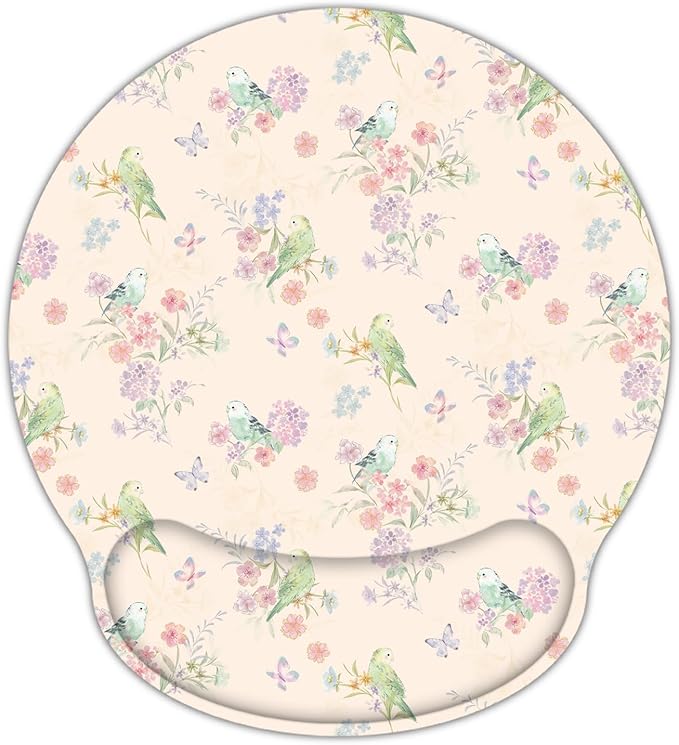 RICHEN Ergonomic Mouse Pad with Wrist Support,Non-Slip Rubber Base for Computer Laptop & Mac,Lightweight Rest for Home,Office & Travel (Pink Flowers Birds)