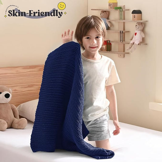 Guohaoi Knitted Weighted Lap Pad (Blue 20"x30" 2lbs) No Beads Cooling Weighted Blanket Kids for Nap, Breathable Chunky Knit Blanket, Small Throw Blanket for Travel Indoor Outdoor
