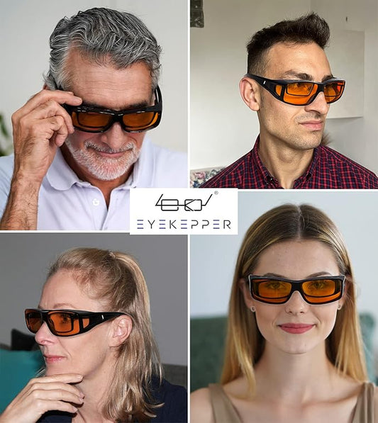 Eyekepper 100% Blue Light Reduction,Fitover Anti-Blue Blocking Computer Glasses Amber Lenses Black