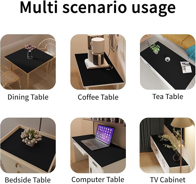 Leather Desk Mat,1.8mm Thick,12x42 Inch Desk Cover,Desk Protector Mat,Dresser Cover Top,Nail Table Mat,Dresser Cover,Quartz Countertop Protector,Table Sticker Cover(Black+Black,12×42)