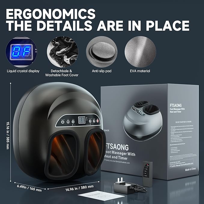 Foot Massager Machine with Heat,Shiatsu Foot Massager Home with Air Compression,Adjustable Electric Massager Machine for Feet Office,Wireless Control,DIY Gifts Draw Patterns for Man &Women,Black