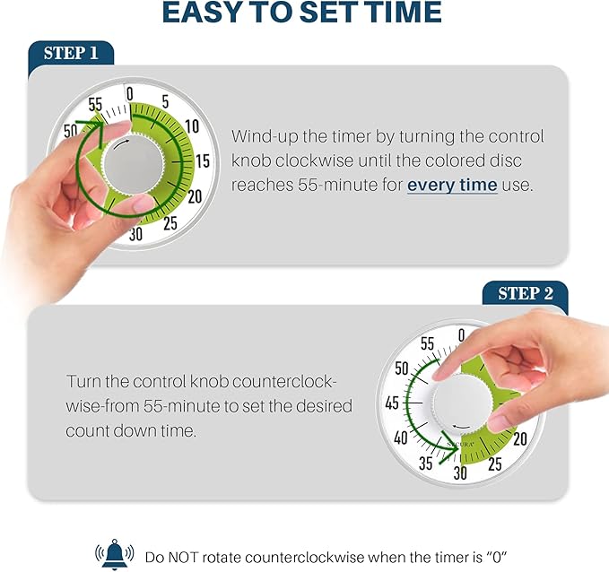 Secura 60-Minute Visual Timer 6-Inch Mechanical Countdown Timers for Teaching, Meeting, Cooking, Working - Timer for Kids with Magnetic Backing, Foldable Legs, Hanging Hole (Green)
