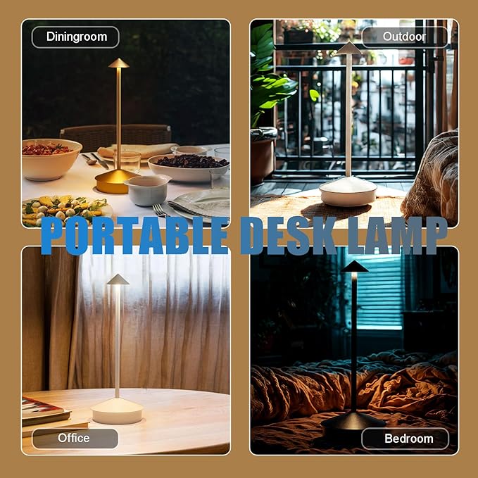 Cordless Rechargeable LED Table Lamps, 1800mAh Battery Desk Lamp Outdoor Portable Touch Dimmable Table Night Light for Patio Restaurant Dining Home Set of 1 White