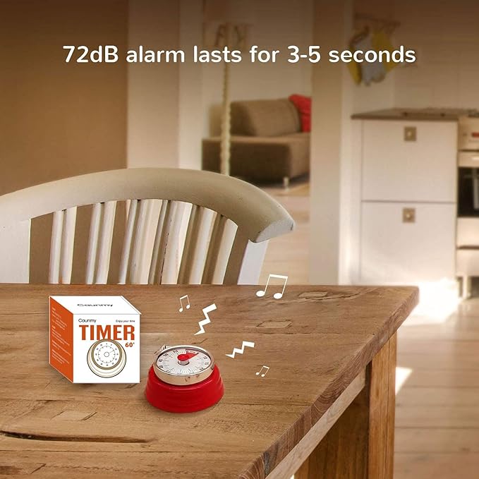 Mechanical Timer, Visual Countdown Timer, 60 Minutes Electronic Timer for Cooking, Classroom, Game, Study, Office, Magnetic Alarm Clock with Alarm Sound (Red & White)