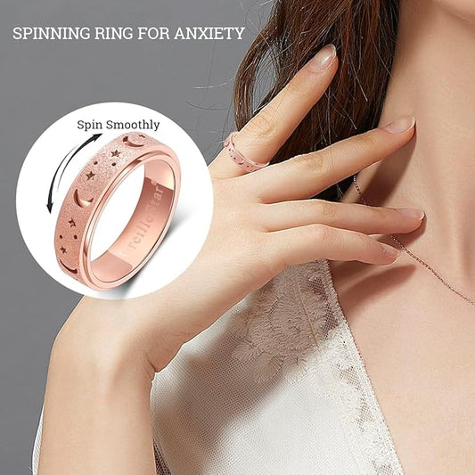 OreilleStar Anxiety Ring for Women Spinner Ring Fidget Ring Fidget Toys Adults Fidgit Ring Stainless Steel Thumb Rings Set Rose Gold Silver Rainbow Size 8