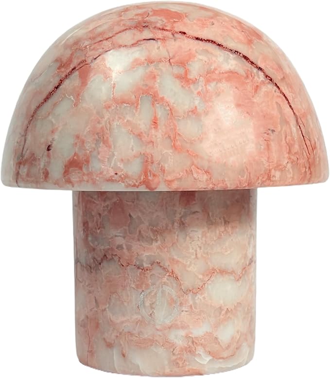 Marble Mushroom Table Lamp - Small Rechargeable USB-C Cordless Touch-Dimmable Night Light, Hand-Polished Natural Stone, 4.3"x4.7"