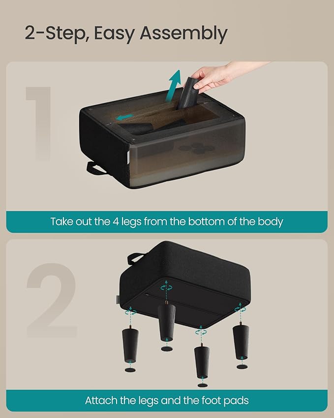 SONGMICS Foot Stool with Legs, Small Footstool Ottoman, Linen-Look Fabric Seat with Thick Cushion, for Living Room, Bedroom, Entryway, 330 lb Weight Capacity, Ink Black ULOM502B01