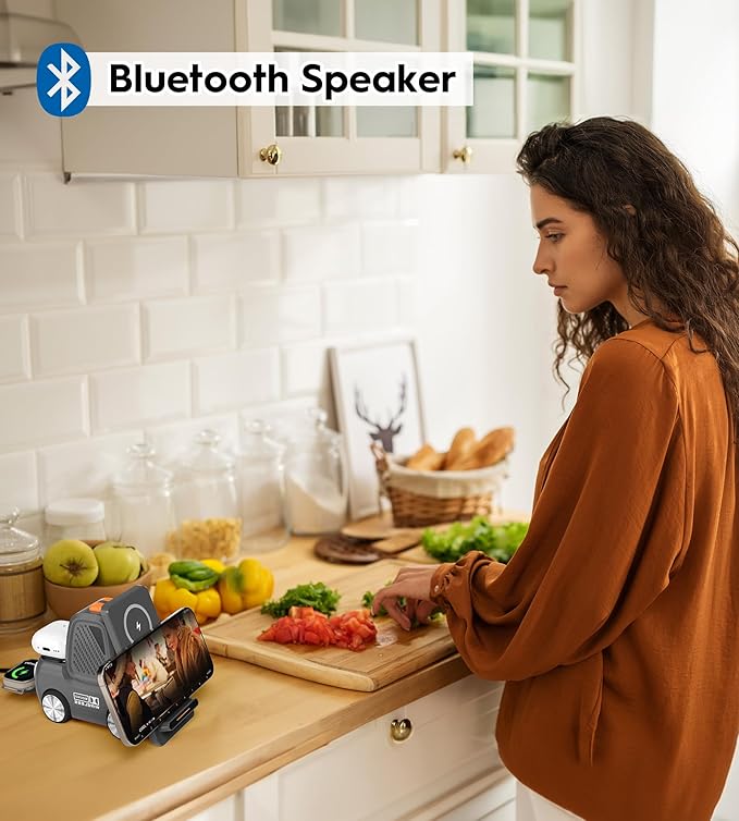 Forklift Wireless Charging Station with Bluetooth Speaker, 4 in 1 Wireless Fast Charger Multiple Devices, Compatible with iPhone16 15 14 13 Pro Max Series, Apple iWatch, Airpods, Android Phones