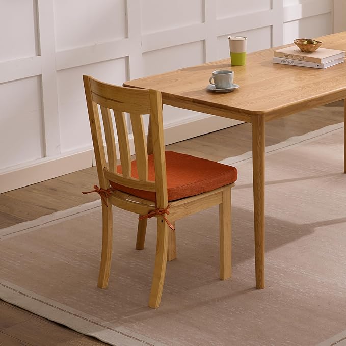 Chair Cushions for Dining Chairs, 2" Thick Seat Cushions for Kitchen Chairs, D-Shaped Chair Pads with Washable Cover, Ties and Non Slip Backing, 17'' x 16'', Set of 6, Orange