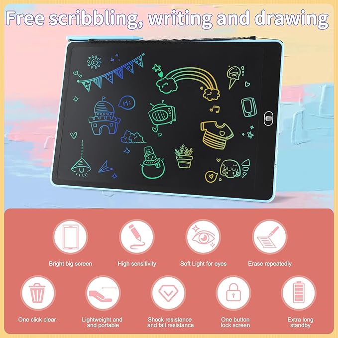 16 inch LCD Writing Tablet for Kids Adults,Colorful Drawing Pad Doodle Board School Supplies Christmas Gifts Toys for Girls Boys 3 4 5 6 7 8 Year Old Girl Boy Birthday Gift Ideas (Blue)