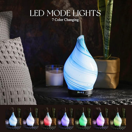 Porseme 150ml Essential Oil Diffuser Glass Color Changing Aroma Air Diffusers Aromatherapy Ultrasonic Cool Mist Humidifier 6 Running Hours Waterless Auto-Off for Sleeping Yoga Office Spa (Blue Ink)
