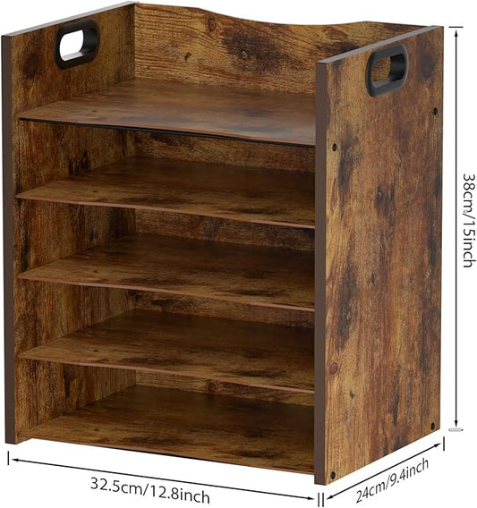5-Tier Wood Paper Organizer, File Holder for Desk With Handle - Wooden Paper Letter Tray, Desk Organizer and Accessories, File Cabinet for Home Office, School