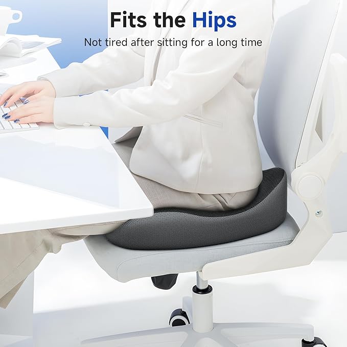 Benazcap Memory Foam Office Chair Cushion, Ergonomic Seat Cushion for Sciatica & Tailbone Pain Relief for Long Sitting for Gaming Chair and Car Seat- Black&Gray