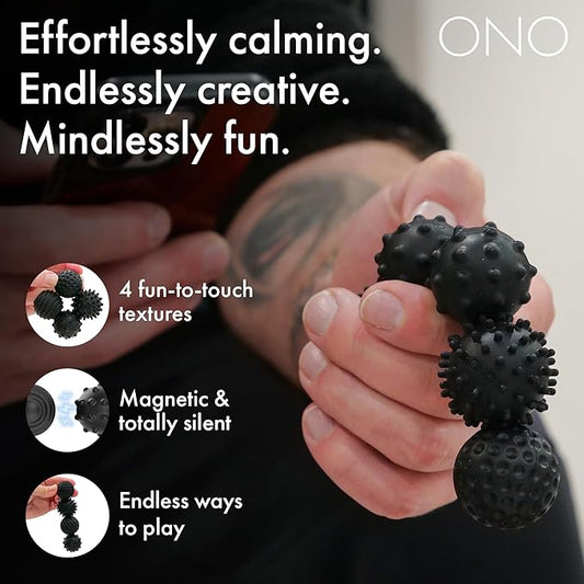 ONO Signets – Silicone Magnetic Balls with Textured Dimples, Bumps, and Waves | Fun to Play with Fidget Toy for Adults | Help Relieve Stress, Anxiety, Tension (Onyx, Set of 8)