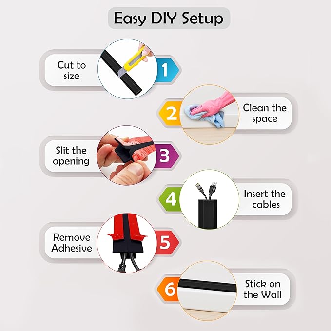 Rubber Bond TV Cord Hider Cable Protector - Strong Self Adhesive Wall Cord Cover Cable Hider - Low Profile Cable Management Wall Cord Concealer Cable Raceway