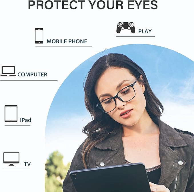 Cyxus Blue Light Blocking Glasses Men Women Computer Gaming Glasses Rectangle TR90 frame Anti Eyestrain UV400 Black