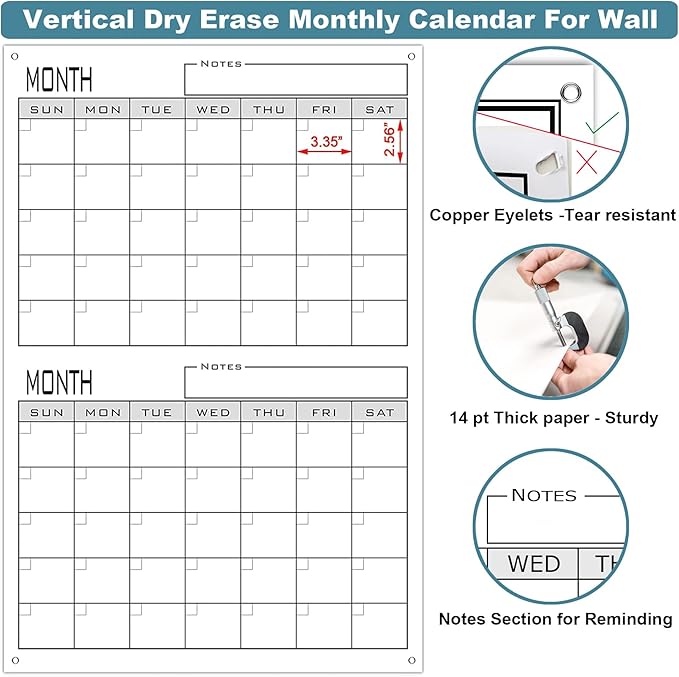 2 Month Dry Erase Calendar For Wall,24"x36" Large 60 Day Erasable & Reusable Wall Planner,Giant Laminated Scheduling Poster,Big Undated Month Planning Whiteboards For Home,Medium Office,School