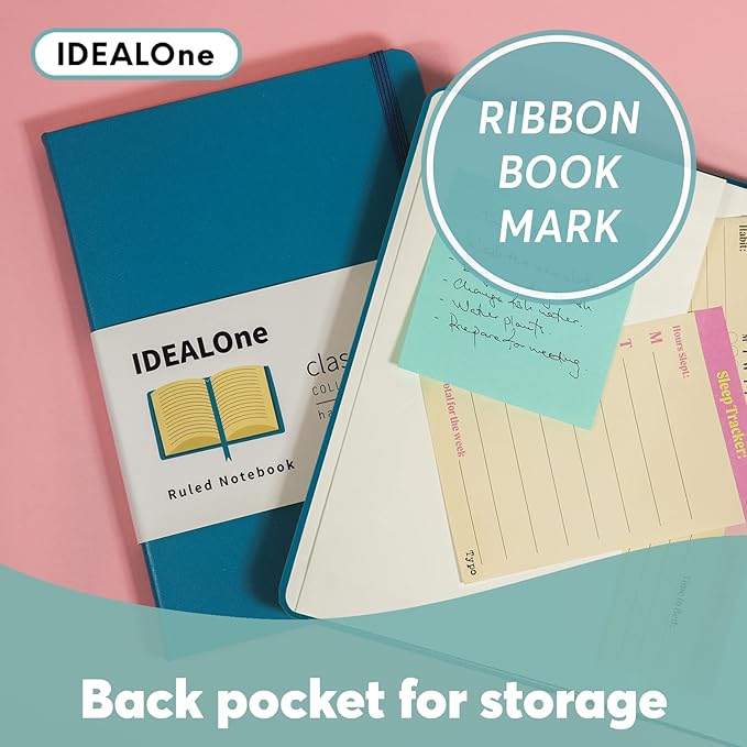 IDEALOne Dotted Hardcover Leather Notebook Journal – Work, Home, School, 5.7 x 8 inches, 7mm wide, 160 Pages, 100GSM, with Elastic Band and Ribbon Bookmark (Scarlet Red, Single)