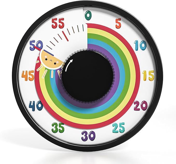 Secura 60-Minute Rainbow Visual Timer 6-Inch Mechanical Countdown Timers for Teaching, Meeting, Cooking, Working - Timer for Kids with Magnetic Backing (Black)