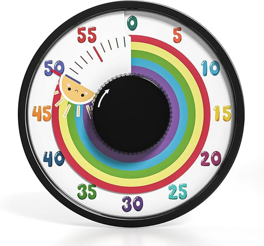 Secura 60-Minute Rainbow Visual Timer 6-Inch Mechanical Countdown Timers for Teaching, Meeting, Cooking, Working - Timer for Kids with Magnetic Backing (Black)