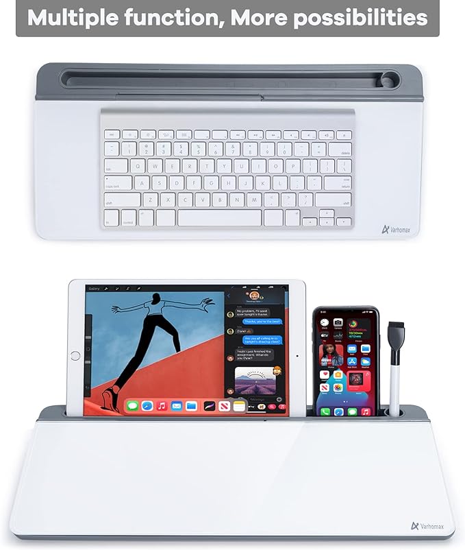 Varhomax Glass Desk Whiteboard with Storage, Desktop Organizer to-do List Memo Notepad Dry Erase White Board for Home Office and School Supplies (Gray)