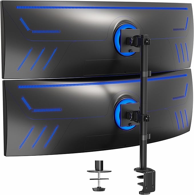 VIVO Dual Vertically Stacked Ultra-Wide Monitor Desk Mount for up to 49 inch Ultrawide Screens, Extra Tall Heavy Duty Adjustable Stand Holds 44 lbs Per Screen, Black, STAND-V202R