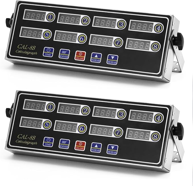 QWORK 2 Pack 8-Channel Multi-Timer Kitchen Clock, Led Digital Cooking Timer